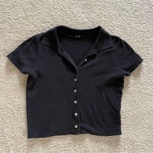 brandy melville black cropped collard tee button up polo
